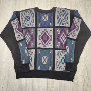 Vintage LOBO by Pendleton Sweater Mens XL Black Geometric Pattern Knit USA 90s‎